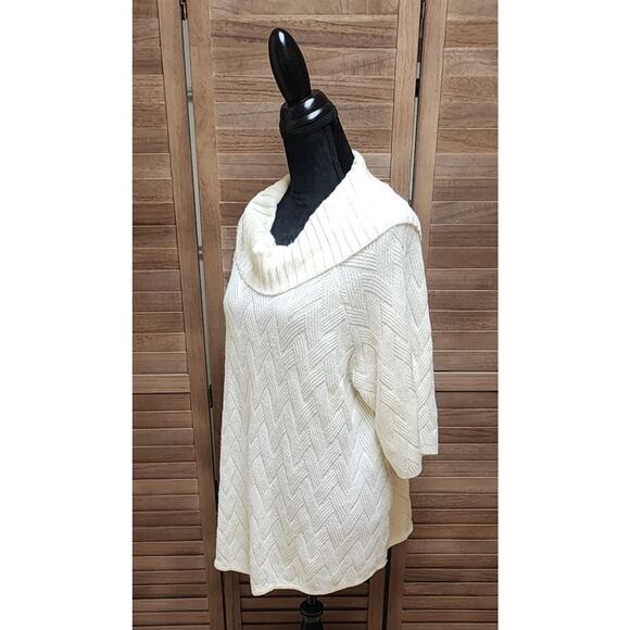 Avenue Womens Chevron-Stitch Cowlneck Ivory 3/4 Sleeve Sweater Plus Size 18/20 - Picture 4 of 7